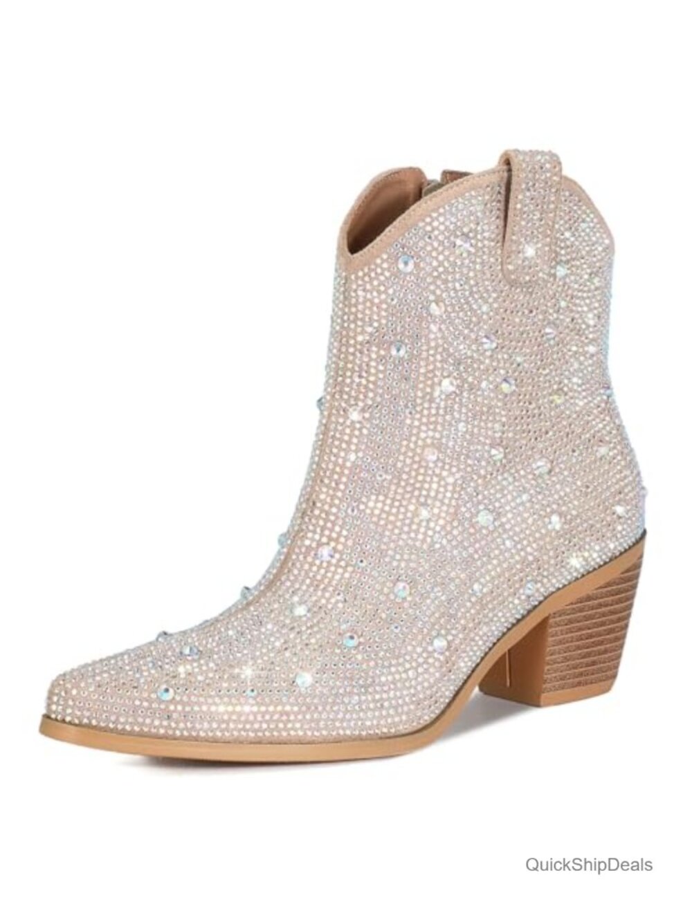 FIFSY Women's Rhinestone Cowboy Boots Glitter Chunky Heel Sparkly Ankle Boots